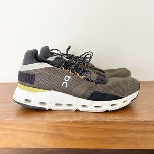 On running cloud men sneakers khaki brown Lime green size 10